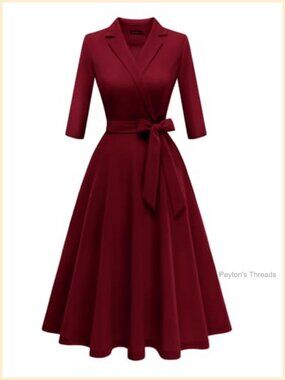 Women's Vintage Tea Party Formal Church Dress 3/4 Sleeve A-Line Midi